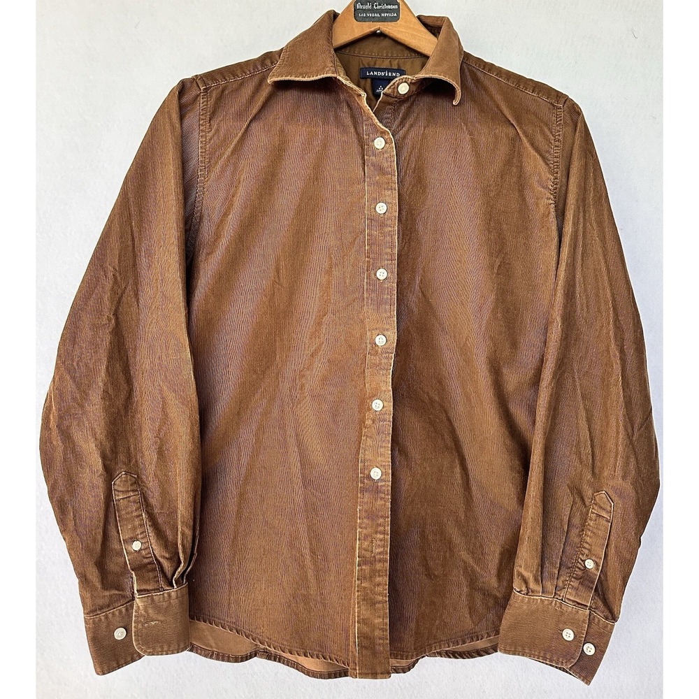 Lands' End Corduroy Shirt Western Women Small Brown Excellent
